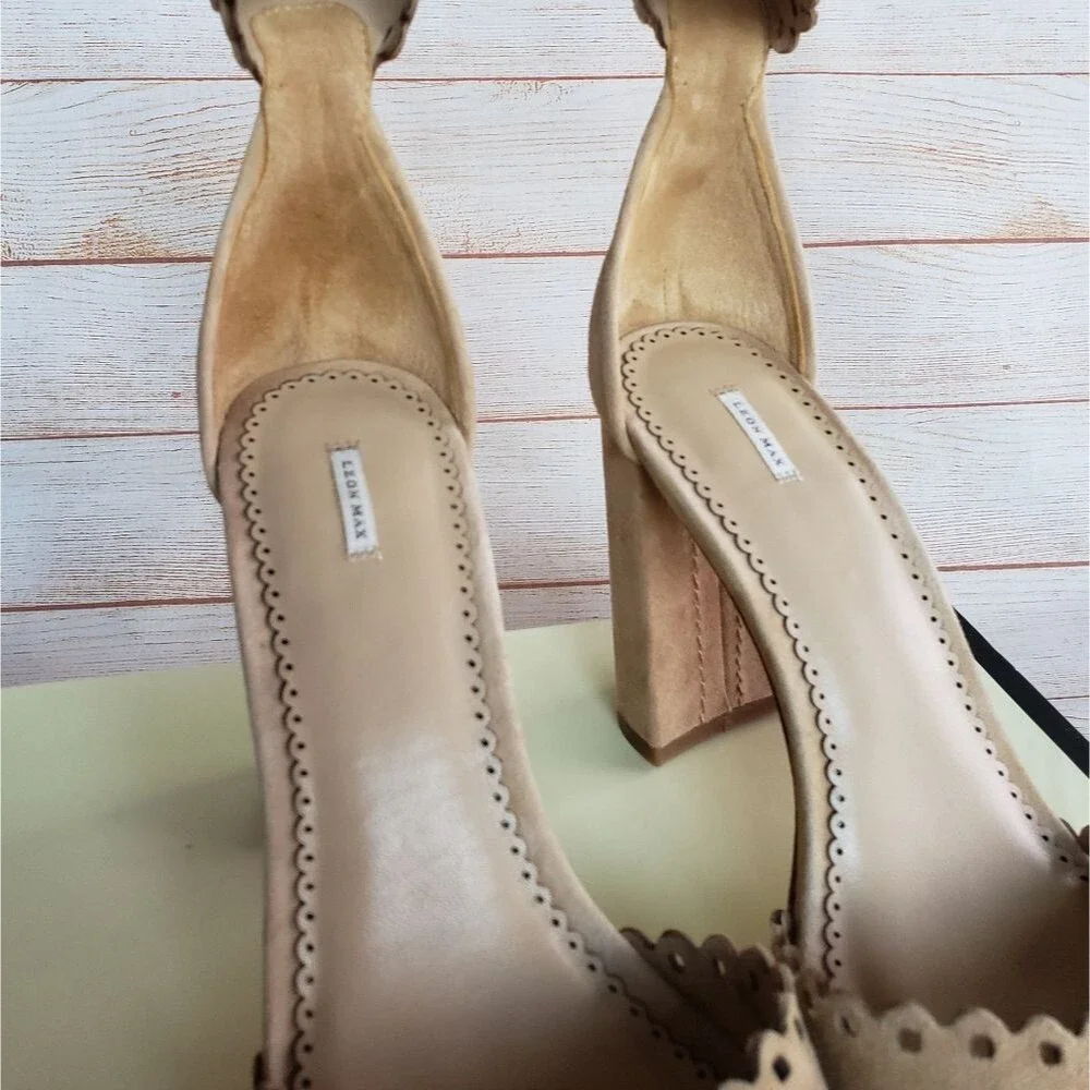 Leon Max/Max Studio Heap Kid Suede Ankle Strap Block Heel Pumps